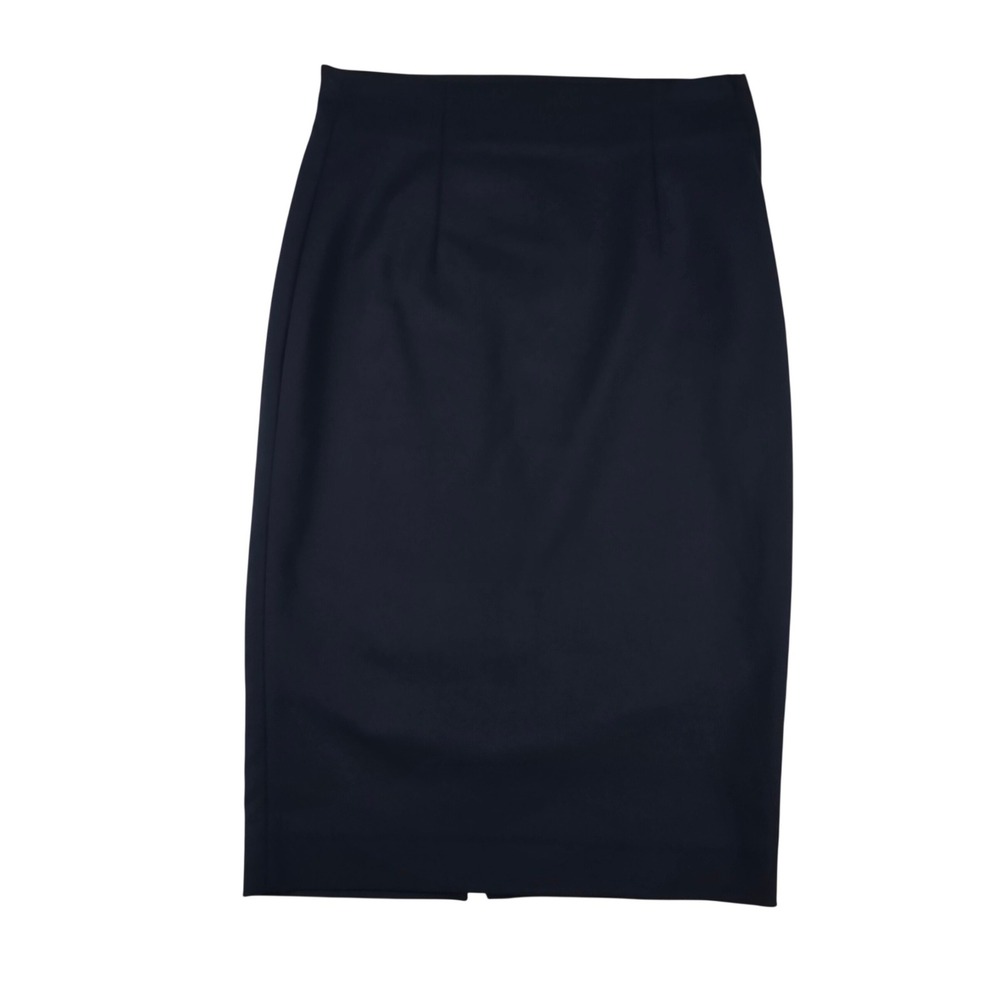 Zara Woman Pencil Skirt XS Navy Blue High Waist Side Zip Back Vent Midi Stretch